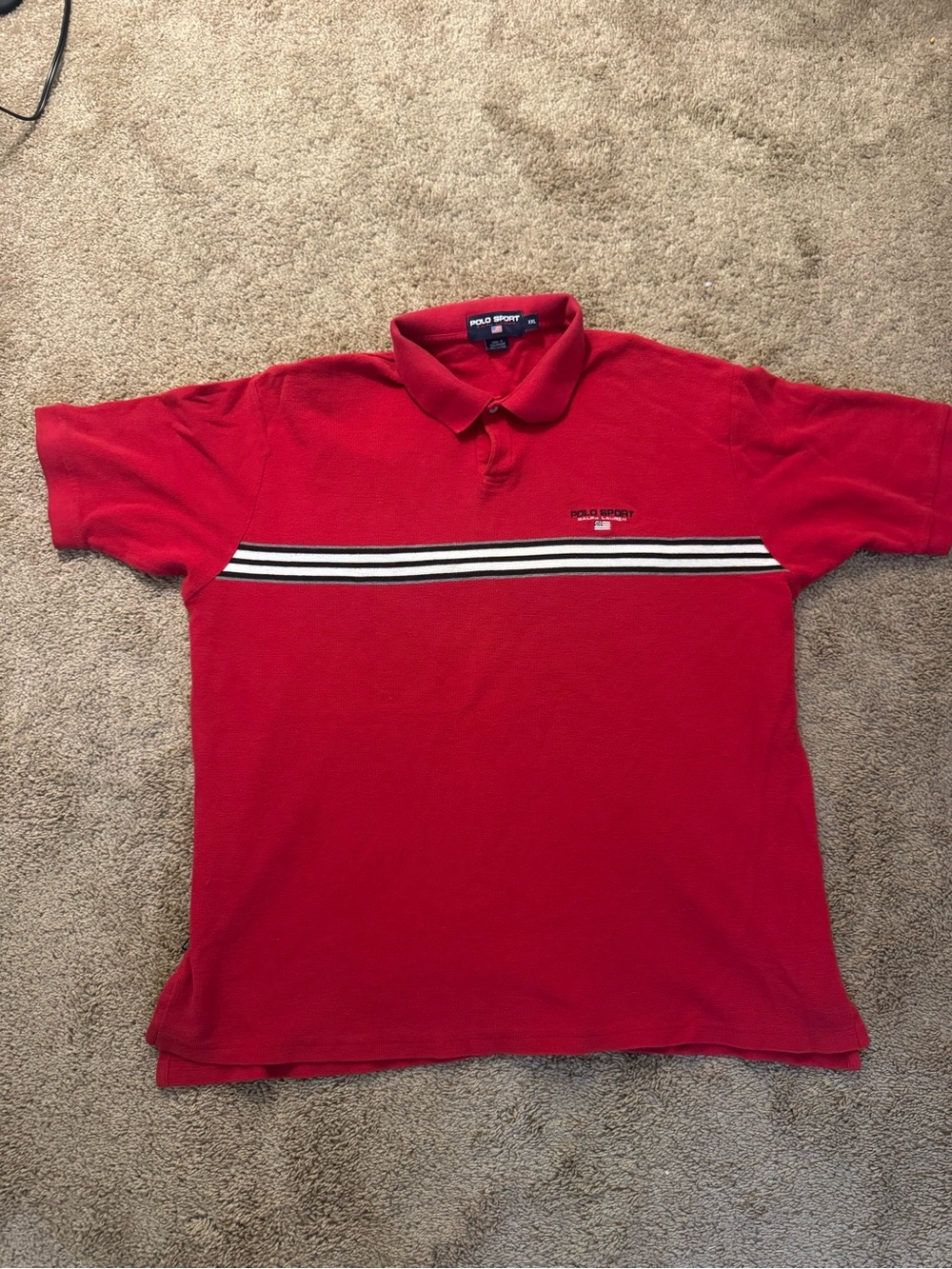 Ralph Lauren Red Polo with Black and White Chest Stripes
